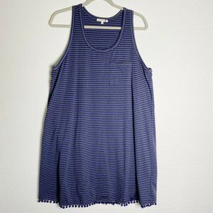 Sundry Clothing Women Size 4 (XL) Striped Tank Dress Racerback Pom Pom Hem